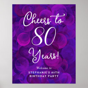 Poster Elegante Roxo Cheers para 80 anos de 80 aniversári