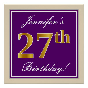 Pôster Elegante, Roxo, Dourado Falso Aniversário de 27 an