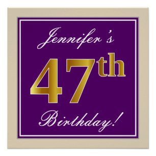 Pôster Elegante, Roxo, Dourado Falso Aniversário de 47 An