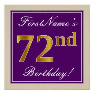 Pôster Elegante, Roxo, Falso Dourado Aniversário de 72 an