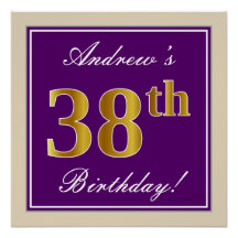 Elegante, Roxo, Faux Dourado 38º Aniversário + Nom