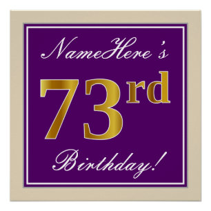 Pôster Elegante, Roxo, Faux Dourado 73º Aniversário + N