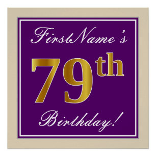 Pôster Elegante, Roxo, Faux Dourado 79 Aniversário + Nom