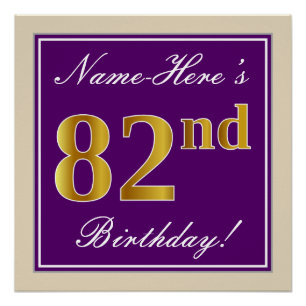 Pôster Elegante, Roxo, Faux Dourado 82º Aniversário + N
