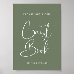 Poster Elegante Sage - Assine nosso casamento do livro de