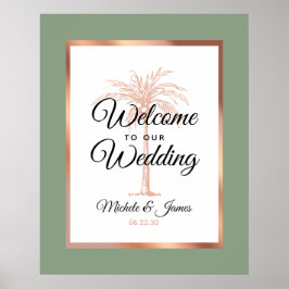 Poster Elegante Sage Green Rosa Dourado Palm Weding Bem-v