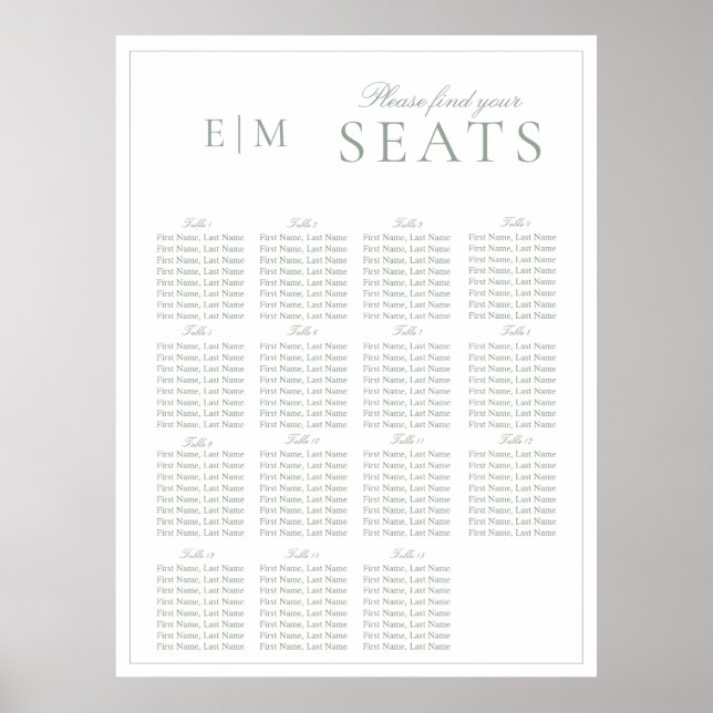 Poster Elegante Sage Green Script Monograma Casamento (Frente)