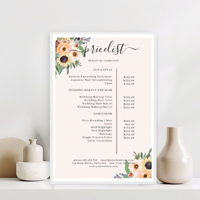 Poster Elegante Salão de Flores Verde  (Elegant Greenery Floral Salon Poster)