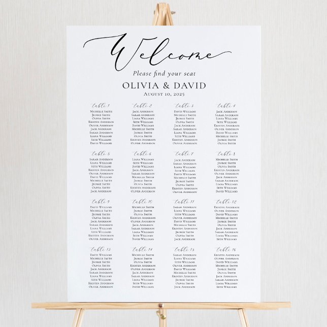 Poster Elegante Script 16 Mesas Gráfico de Assentos Bem-v (Criador carregado)