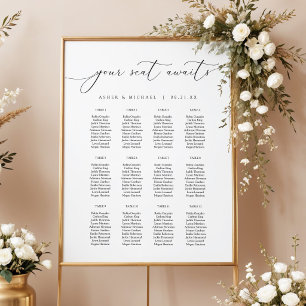 Poster Elegante Script de Caligrafia Casamento Assentos