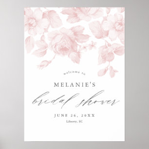 Poster Elegante Script Floral Rosa Bem-vindo ao Chá de No