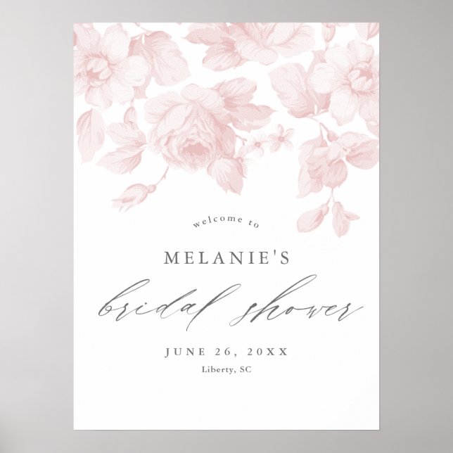 Poster Elegante Script Floral Rosa Bem-vindo ao Chá de No (Frente)