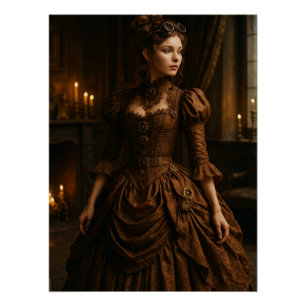 Pôster Elegante Senhora Vitoriana Steampunk em Marrom