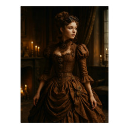 Pôster Elegante Senhora Vitoriana Steampunk em Marrom