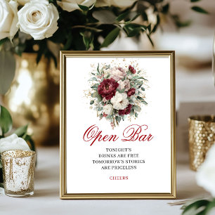 Poster Elegante Sinal de 8x10 de Bar Aberto em Rosa e Bor