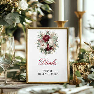Poster Elegante Sinal de Bebidas em Tons de Rosa e Borgon