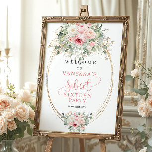 Poster Elegante Sinal de Boas-Vindas Dusty Pink Sweet 16