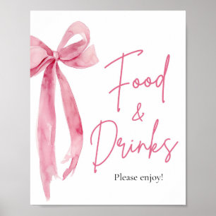 Poster Elegante Sinal de Comida e Arco Rosa Blush e Bebid
