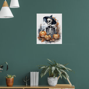 Poster Elegante Skeleton Halloween Watercolor