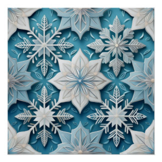 Pôster Elegante Snowflake Pattern para Winter Décor