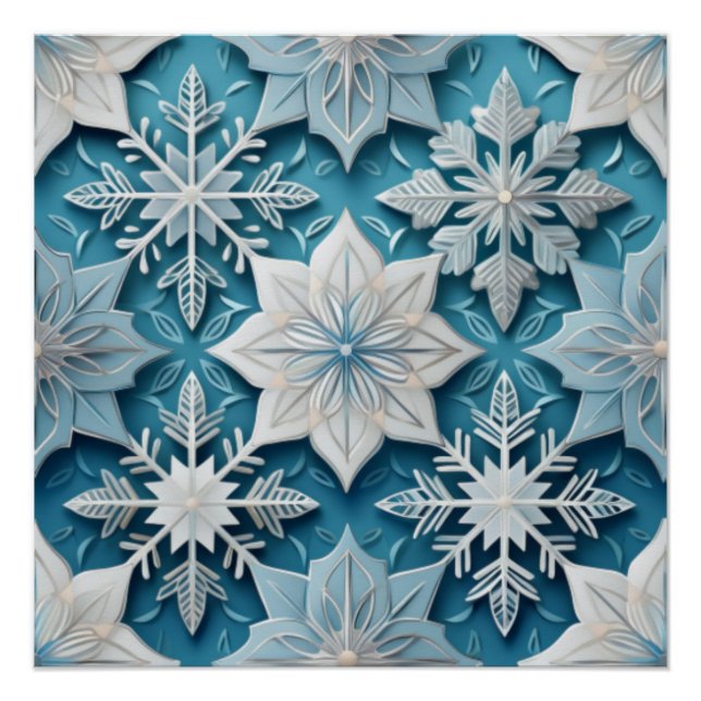 Pôster Elegante Snowflake Pattern para Winter Décor (Frente)