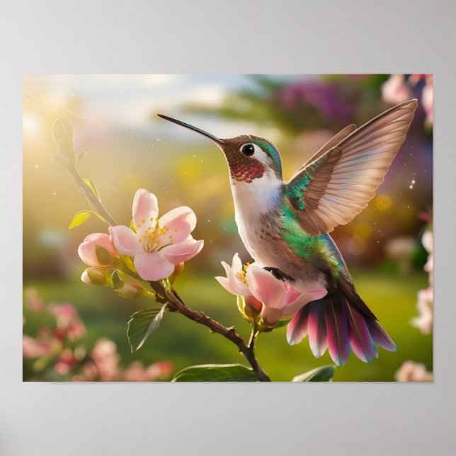 Poster Elegante Spirit Animal: Hummingbird em Voo (Frente)