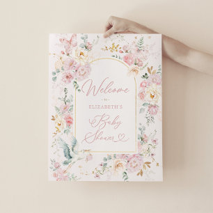 Poster Elegante Storey Blush Floral Baby Girl Bem-vinda