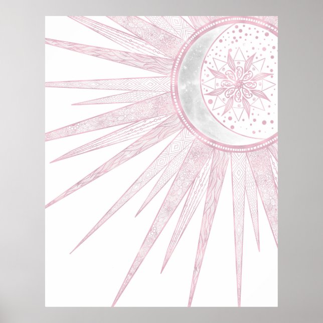 Poster Elegante Sun Moon Doodle Mandala White Design (Frente)