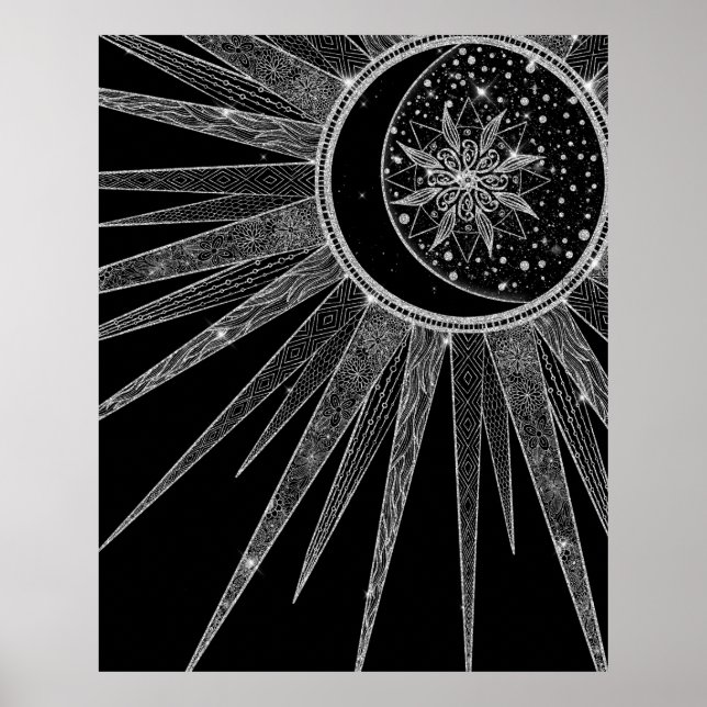 Poster Elegante Sun Moon Mandala Black Design (Frente)