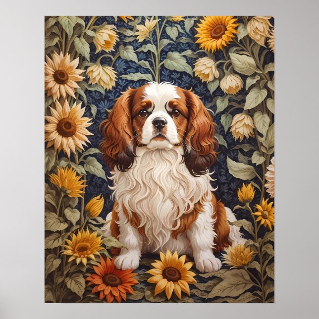 Poster Elegante Sunflower Cavalier King Charles Spaniel (Frente)
