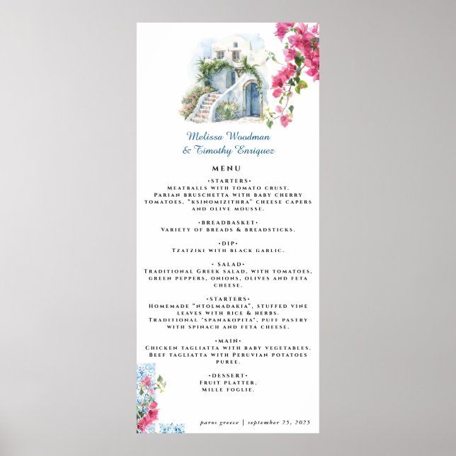 Poster Elegante Tema Grego | Menu de Casamento Ilustrado (Frente)