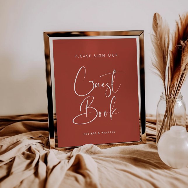 Poster Elegante Terracotta Sinal de casamento do livro co (Criador carregado)