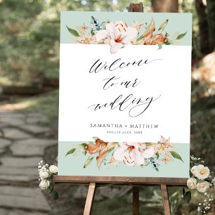 Poster Elegante Terthy Blooms, Sage Weding Sign Bem-vindo