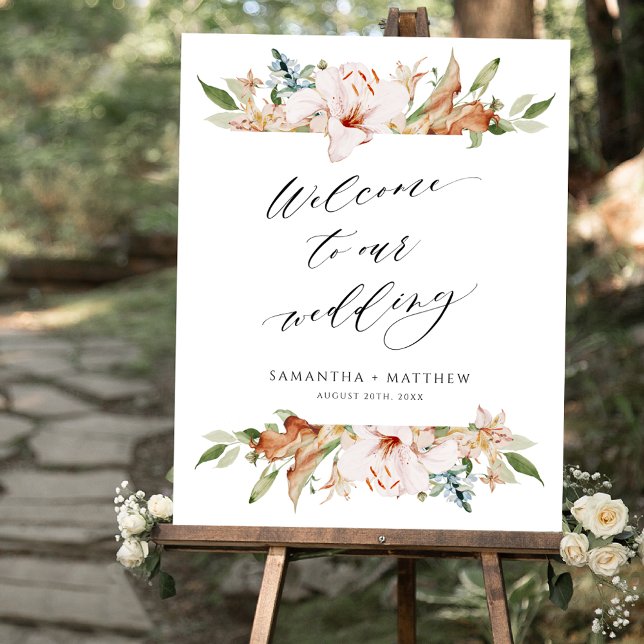 Poster Elegante Terthy Blooms, Sage Weding Sign Bem-vindo (Criador carregado)