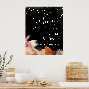 Poster Elegante Tinta Laranja Preta Chuveiro de Noiva Bem