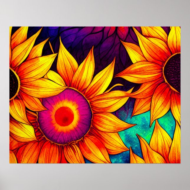 Poster Elegante Trabalho de arte de potência de girassol  (Frente)