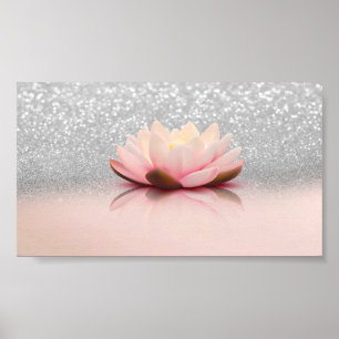 Poster Elegante Trendy Girly, Lotus Silver Glitter Bokeh