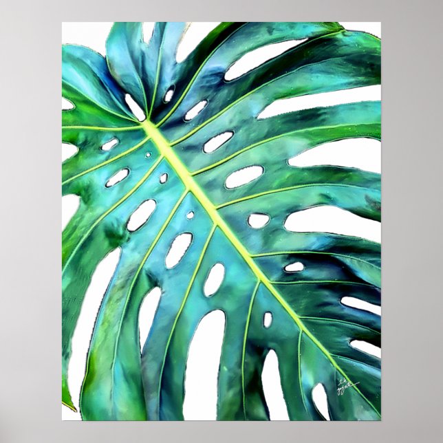 Poster Elegante Tropical Hawaii Monstera Fotografia Folha (Frente)
