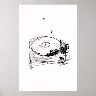 Poster Elegante Turntable com o Notes Sketch - Premium