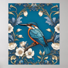 Poster Elegante Turquoise Kingfisher Floral