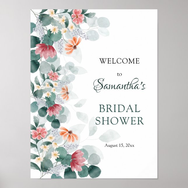 Poster Elegante verde aquarela eucalipto bem-vindo (Frente)