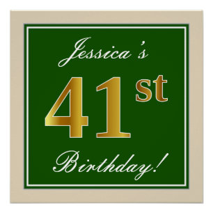 Pôster Elegante, Verde, Dourado Falso Aniversário de 41 a