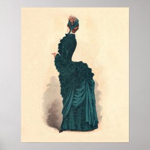 Poster Elegante vestido azul vitoriano moda mulher arte