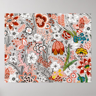 Poster Elegante Vintage Boho Abstrato Floral Trabalho de