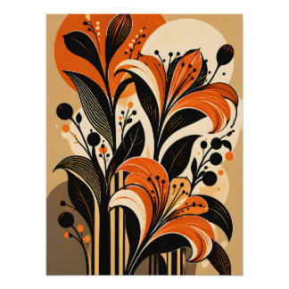 Pôster Elegante Vintage Lilien Retro Botanik Floral Kunst