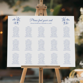 Poster Elegante Vintage Romance Blue Weding Seating Chart