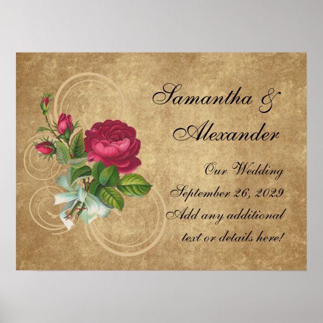 Pôster Elegante Vintage Rosa, Magenta/Brown (Frente)