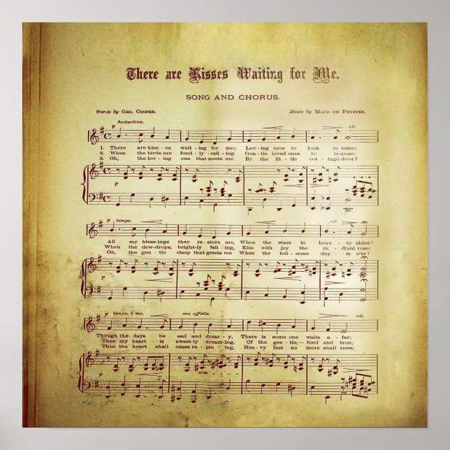 Poster Elegante Vintage Sheet Music Notes Love Song (Frente)