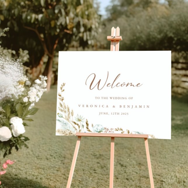 Poster Elegante Watercolor Floral Rustic Weding Bem-Vindo (Elegant Watercolor Floral Rustic Wedding Welcome Poster)