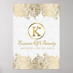 Pôster Elegante White e Ouro Paisley Lace